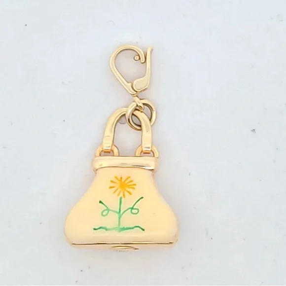 Rosato 14K Yellow Gold Enamel Flower Handbag Charm Pendant